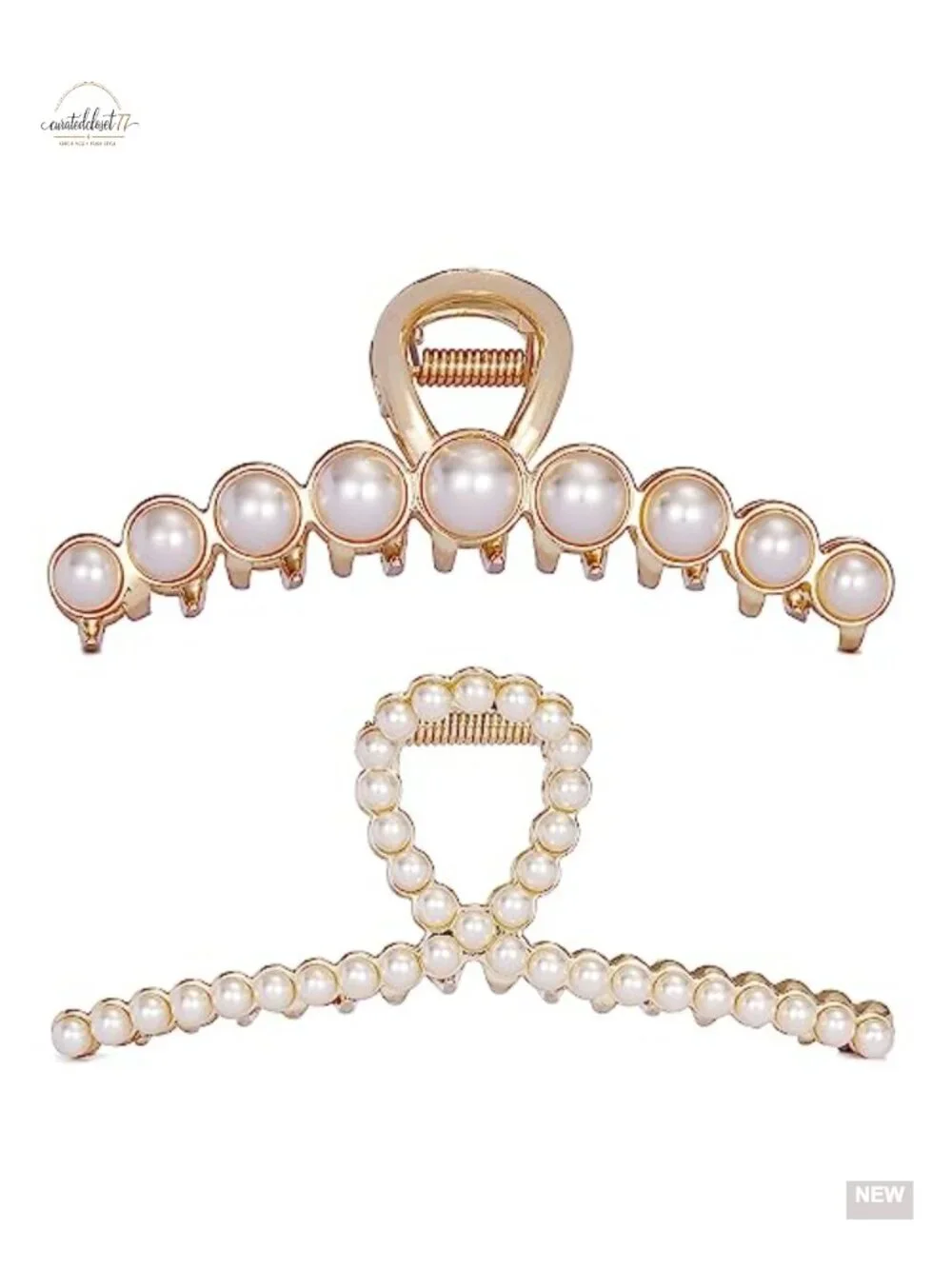 Vintage Metal Pearl Hair Claw Clips Large Size Hair Clasps for Women 2 Pieces